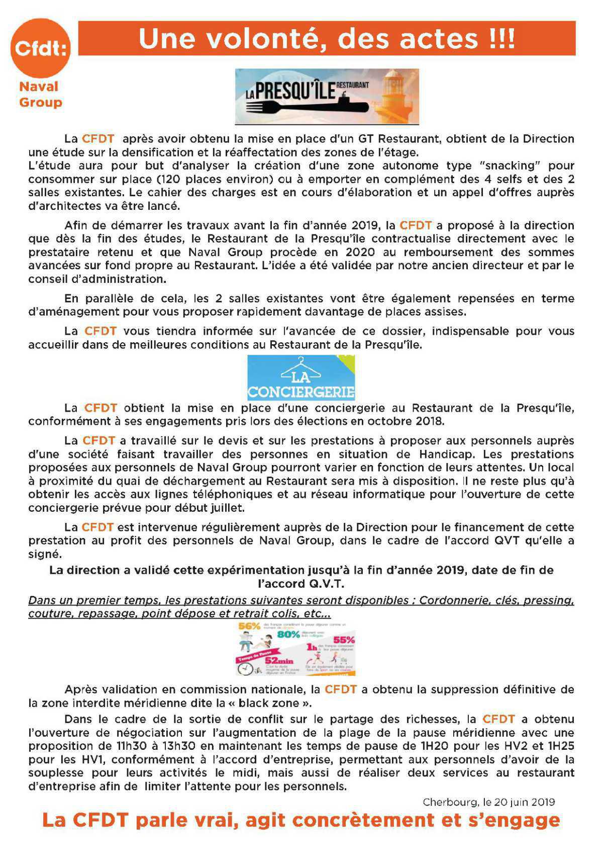 Une volonté, des actes " le restaurant d'entreprise, la conciergerie et la black zone"