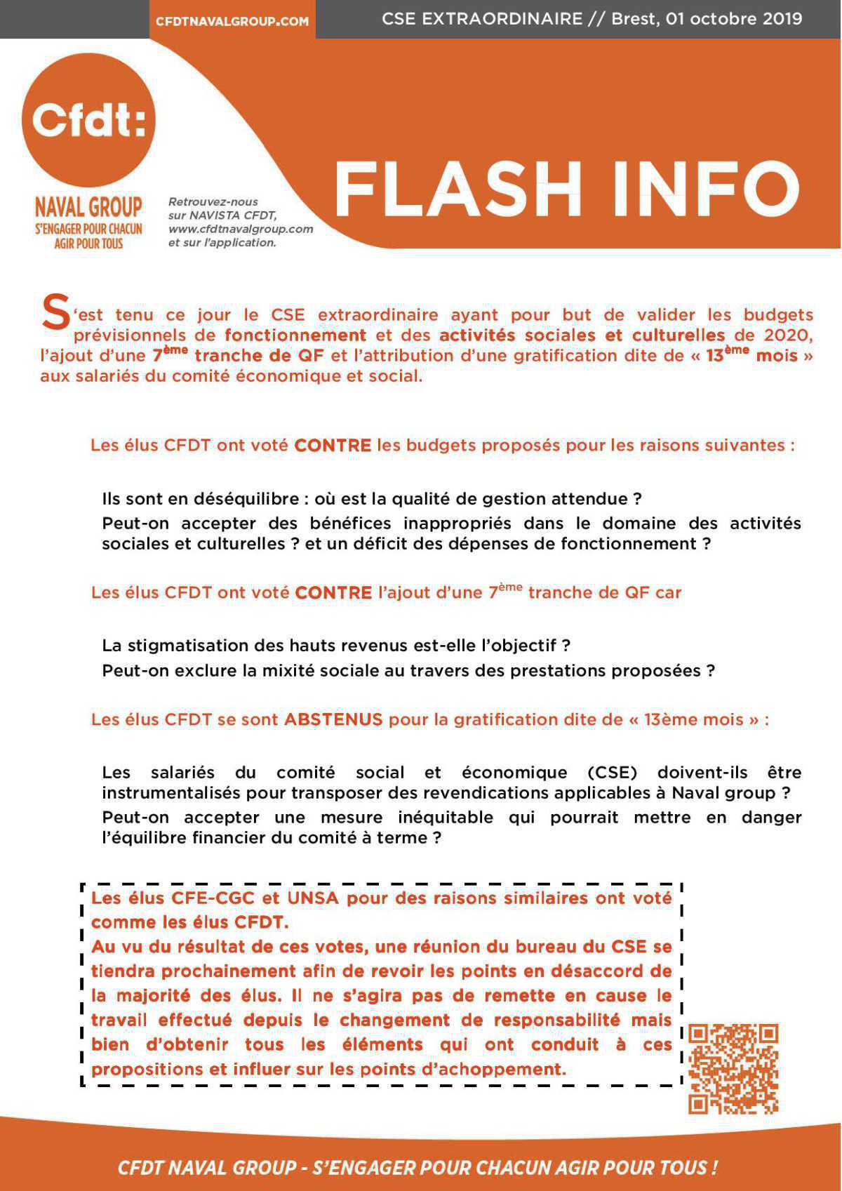 FLASH INFO CSE EXRAORDINAIRE