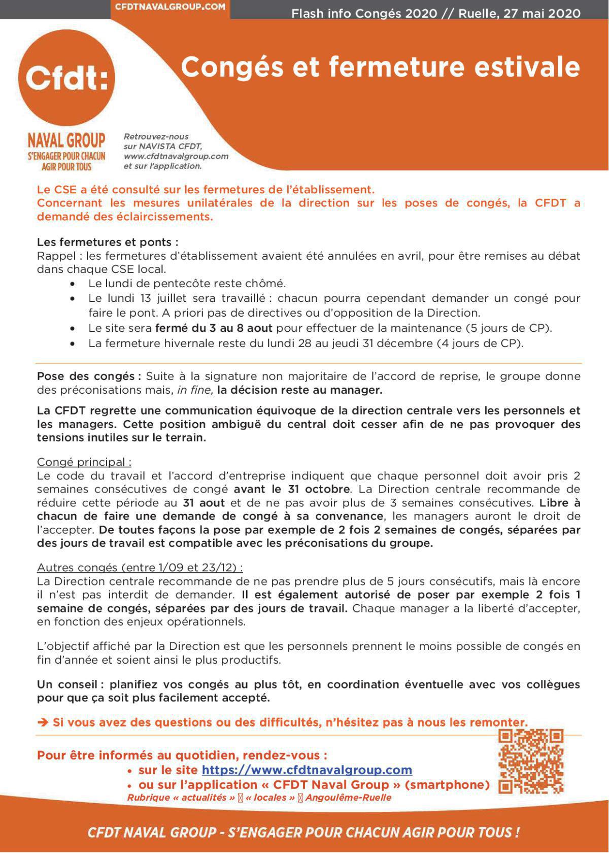 Flash info : congés et fermetures 2020 - site de Ruelle