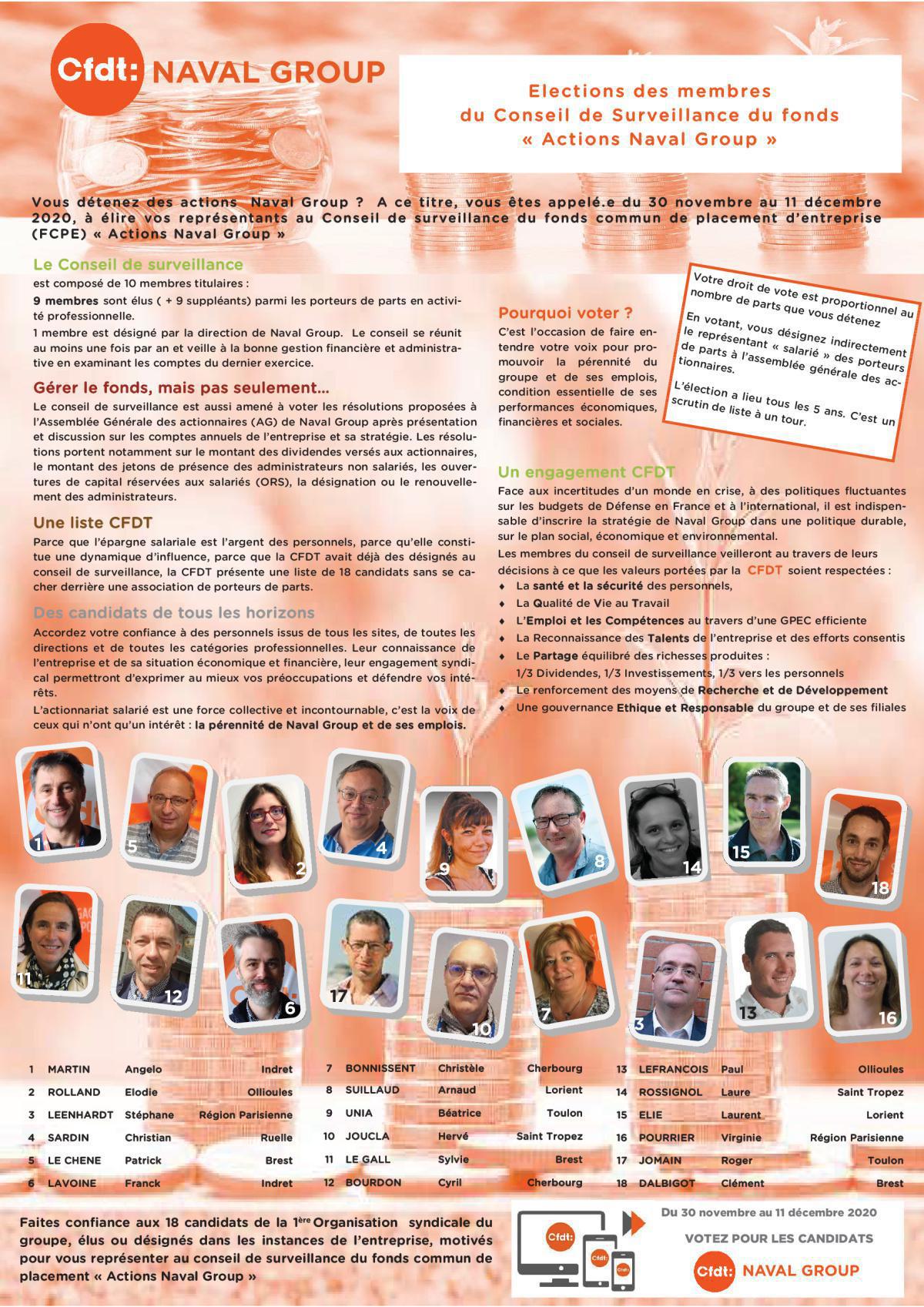 Candidats CFDT _ conseil de surveillance du fonds "Actions Naval Group"