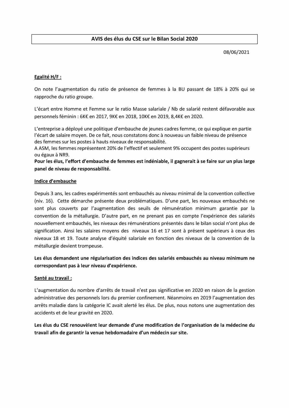Bilan social : des propositions concrètes au travers de l'avis intersyndical au CSE du 8 juin 2021