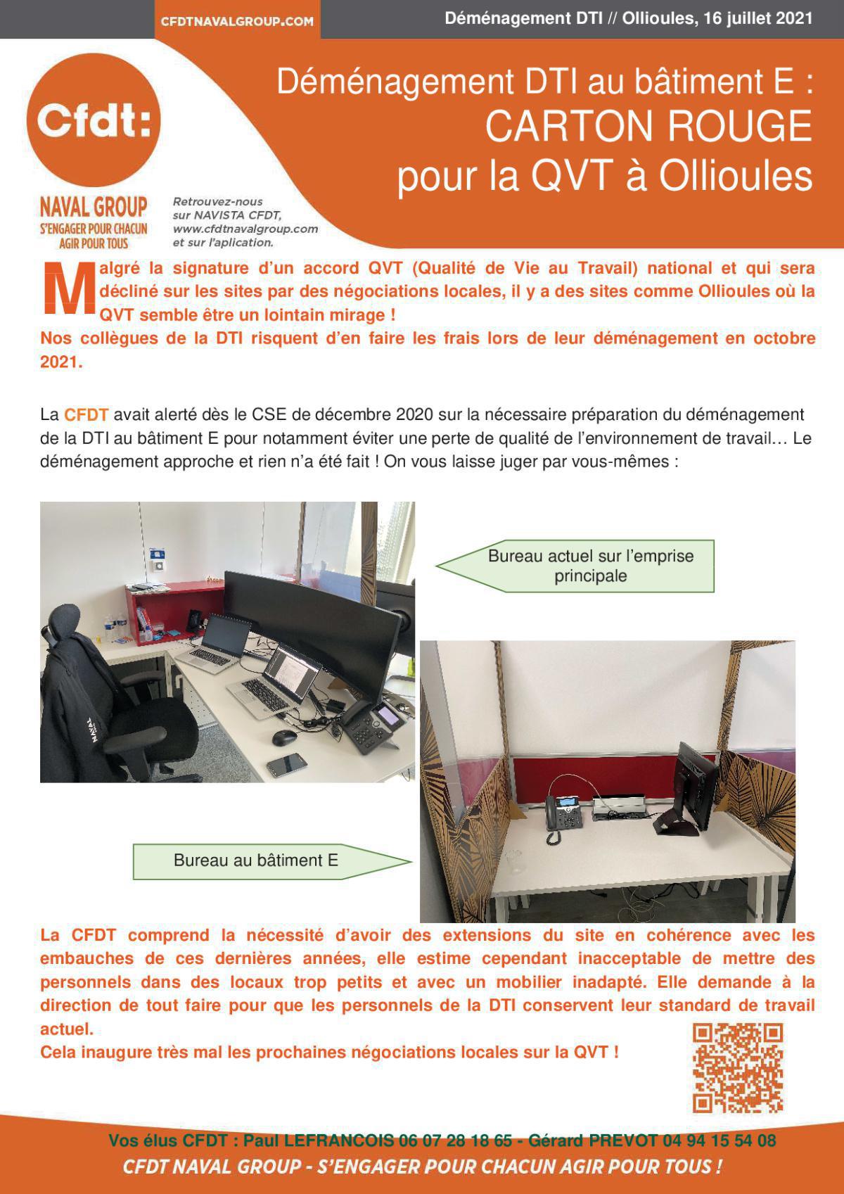 Déménagement DTI au bâtiment E - CARTON ROUGE pour la QVT à Ollioules