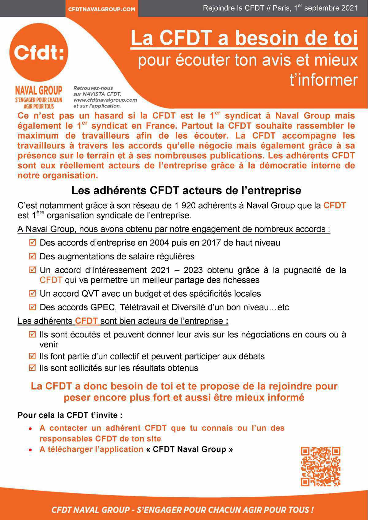 Tract : La CFDT a besoin de toi pour écouter ton avis et mieux t’informer