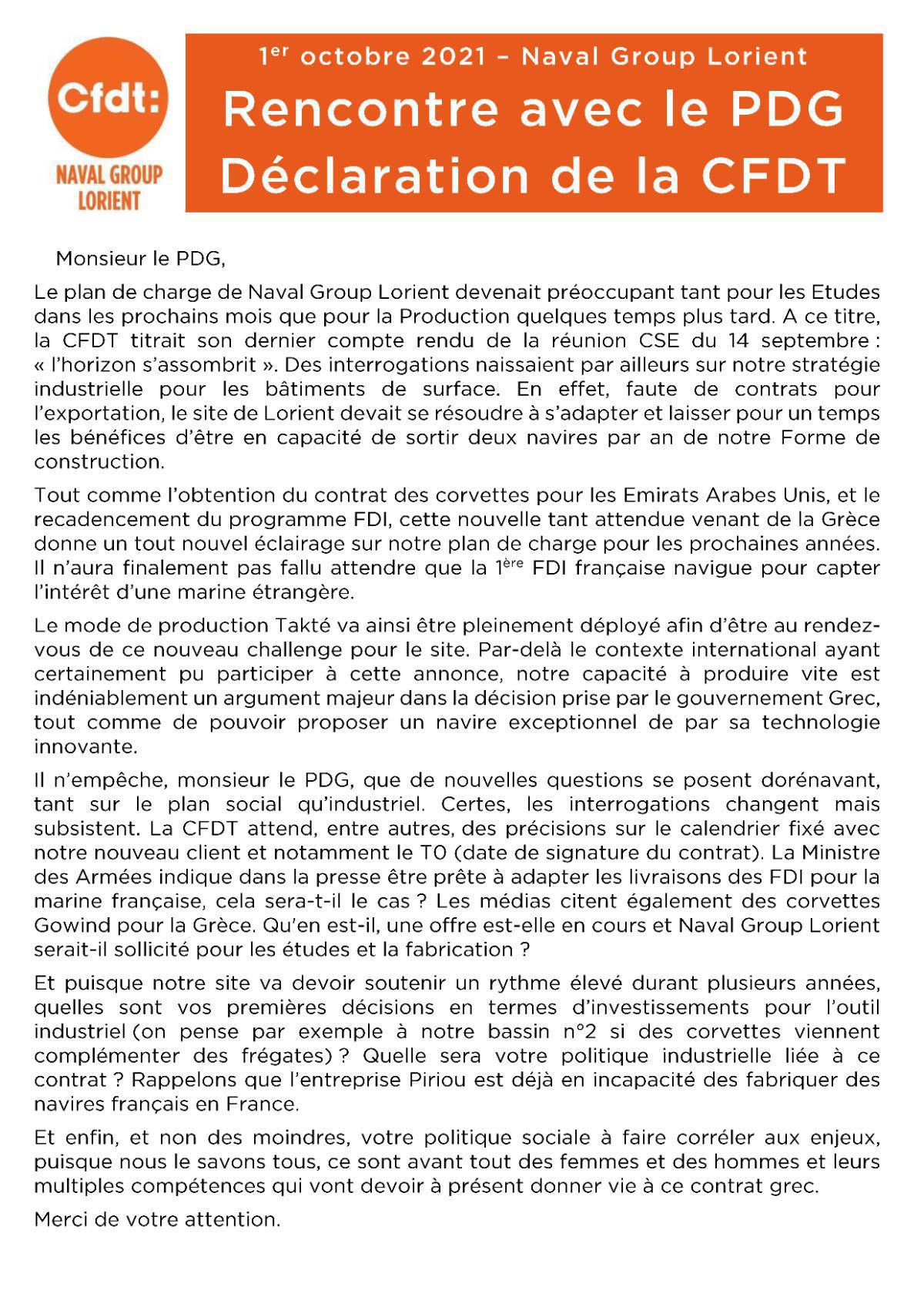 Déclaration au PDG