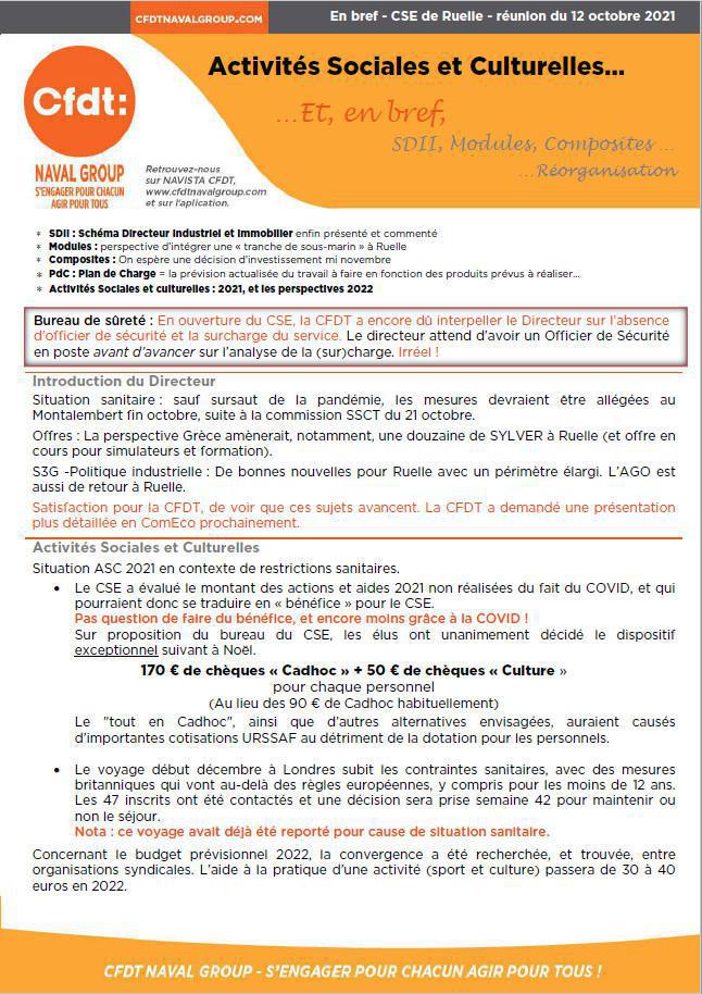 Compte rendu du CSE de Ruelle du 12 octobre 2021