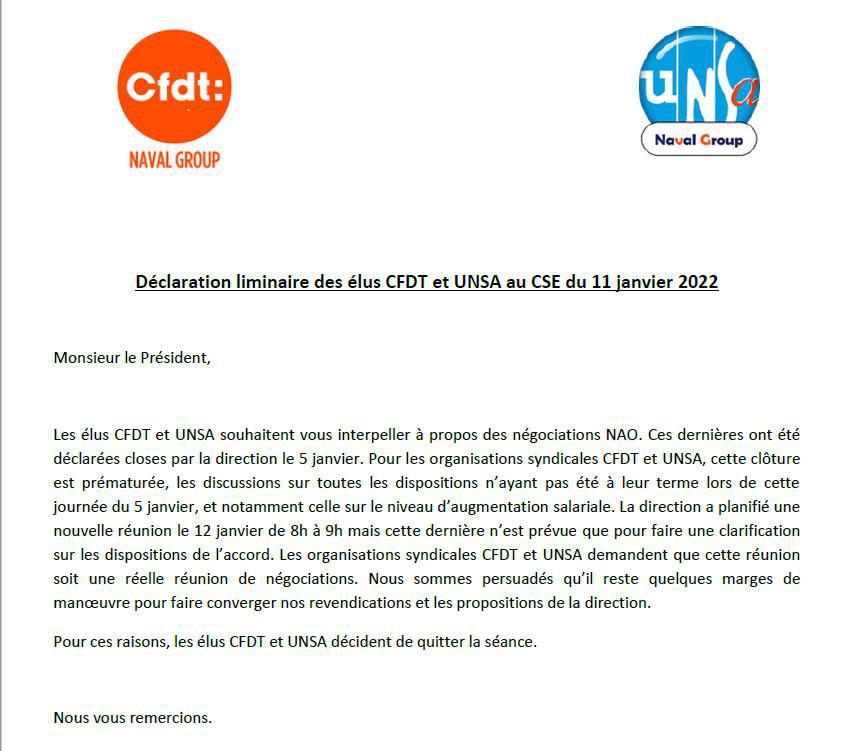 Déclaration liminaire de la CFDT au CSE RP de janvier 2022