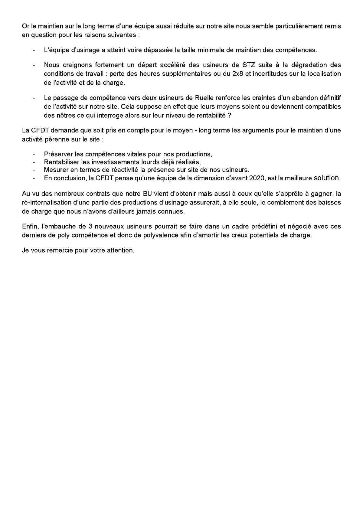 Déclaration Liminaire au CSE du 10 mai 2022 : Organisation usinage