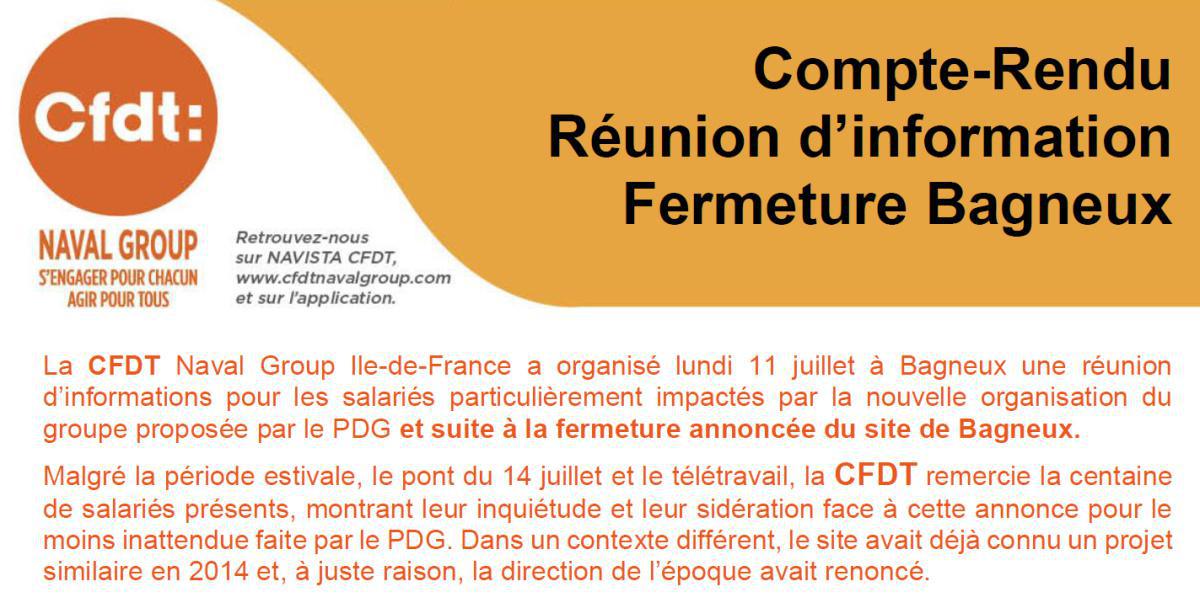 Compte-rendu de la Réunion d'information CFDT Fermeture Bagneux