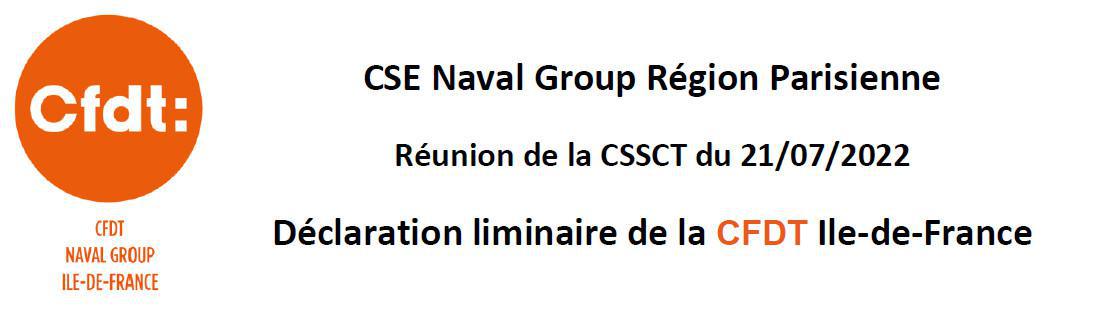 Déclaration Liminaire de la CFDT à la CSSCT du 21/07/2022