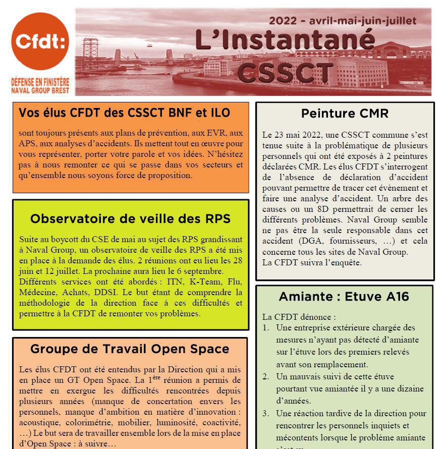 L'instantané CSSCT , avril à juillet 2022