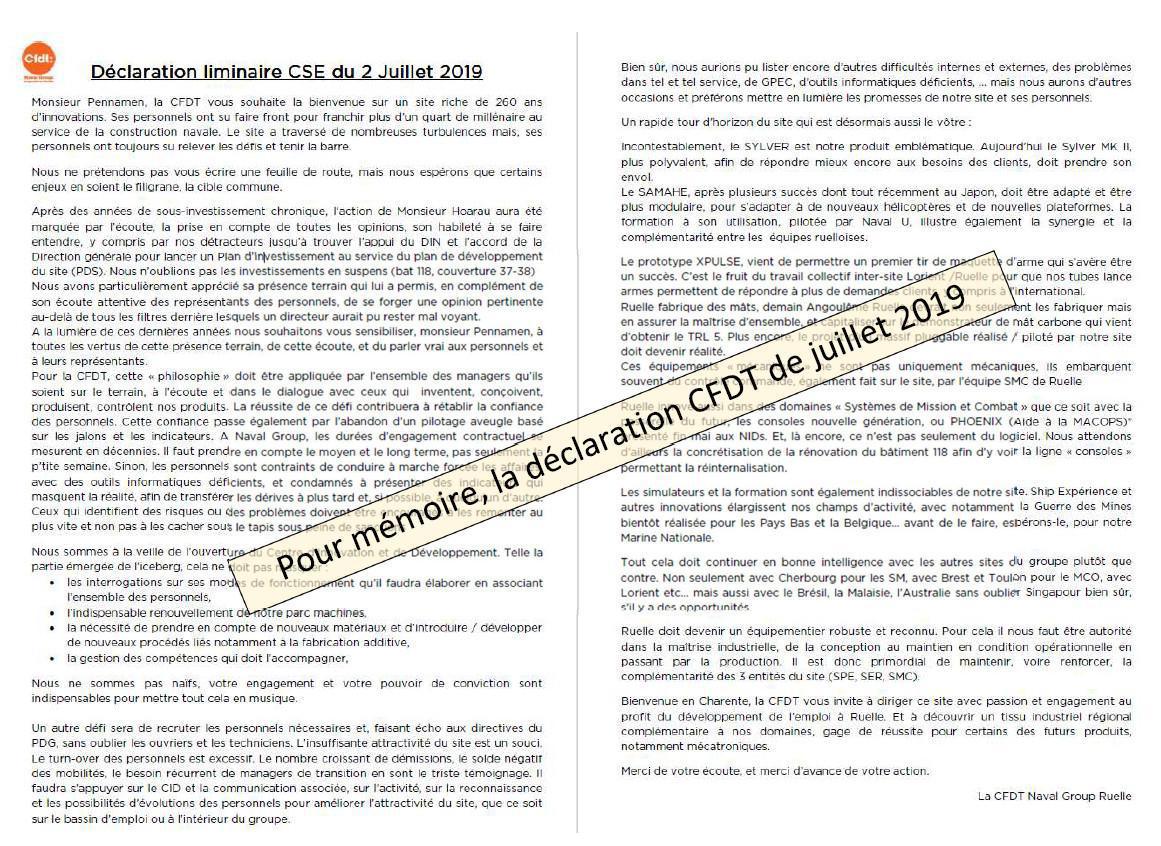 CSE de Ruelle du 14 Juin 2022 - déclaration liminaire