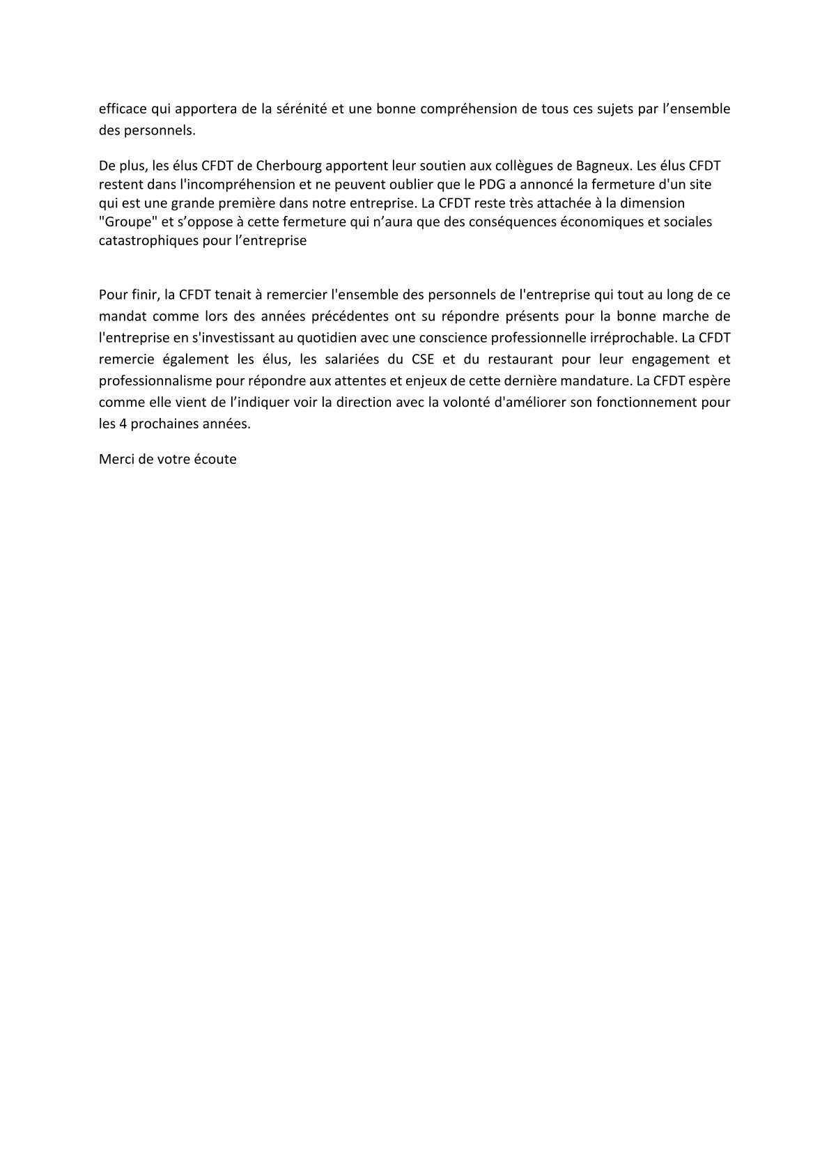 CR et déclaration liminaire du CSE du 4 oct