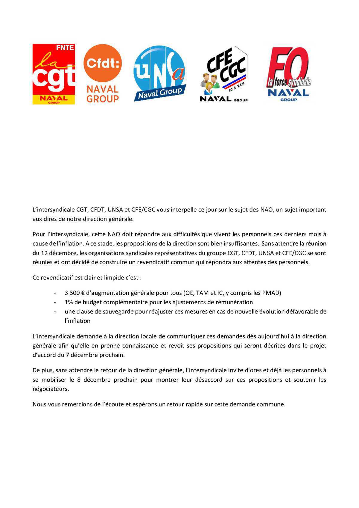 Déclaration liminaire intersyndicale CGT - CFDT - UNSA - CFE/CGC - FO au CSE du 6 décembre