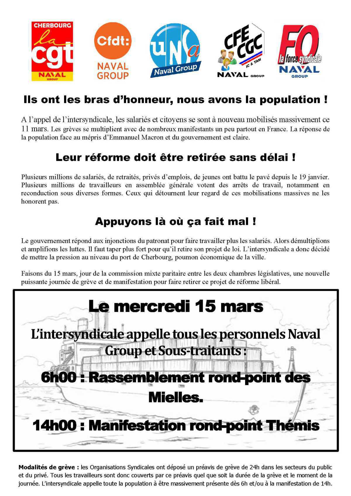 Leur réforme doit être retirée sans délai ! Mercredi 15 mars rassemblement et manifestation