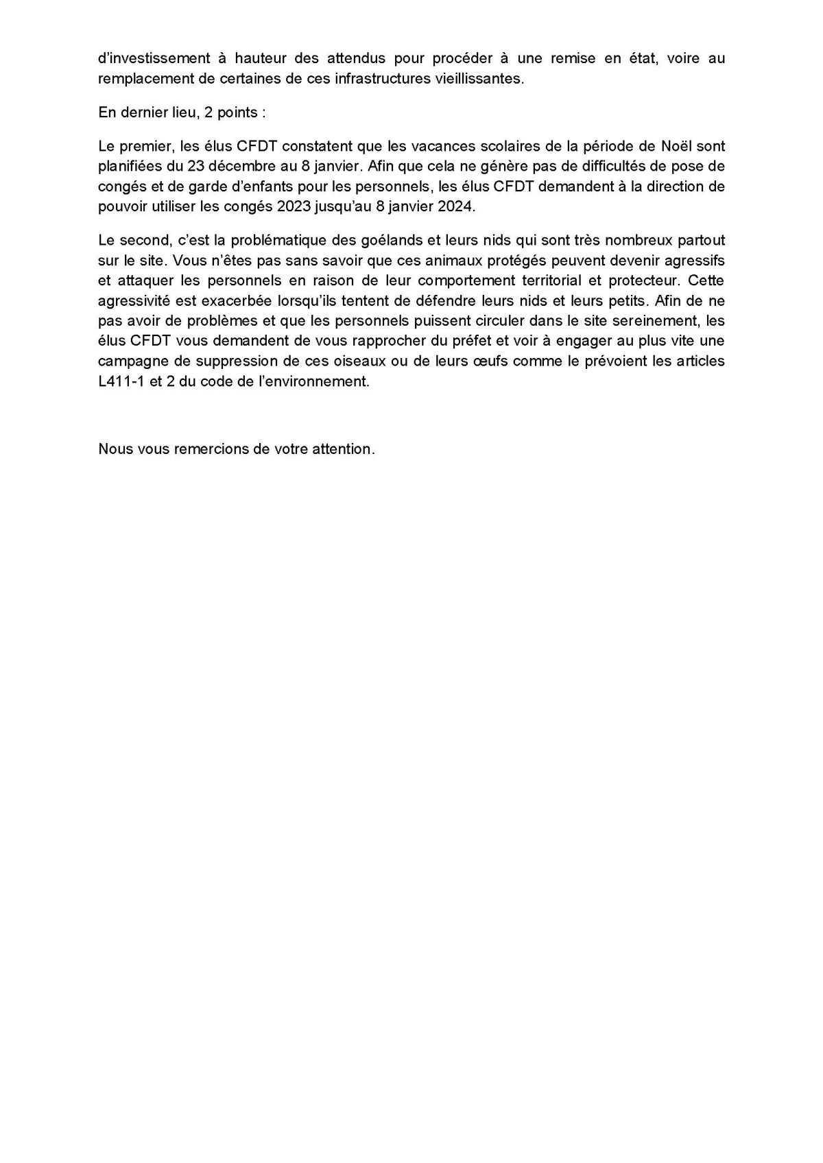 Déclaration Liminaire du CSE du 16 mai 2023