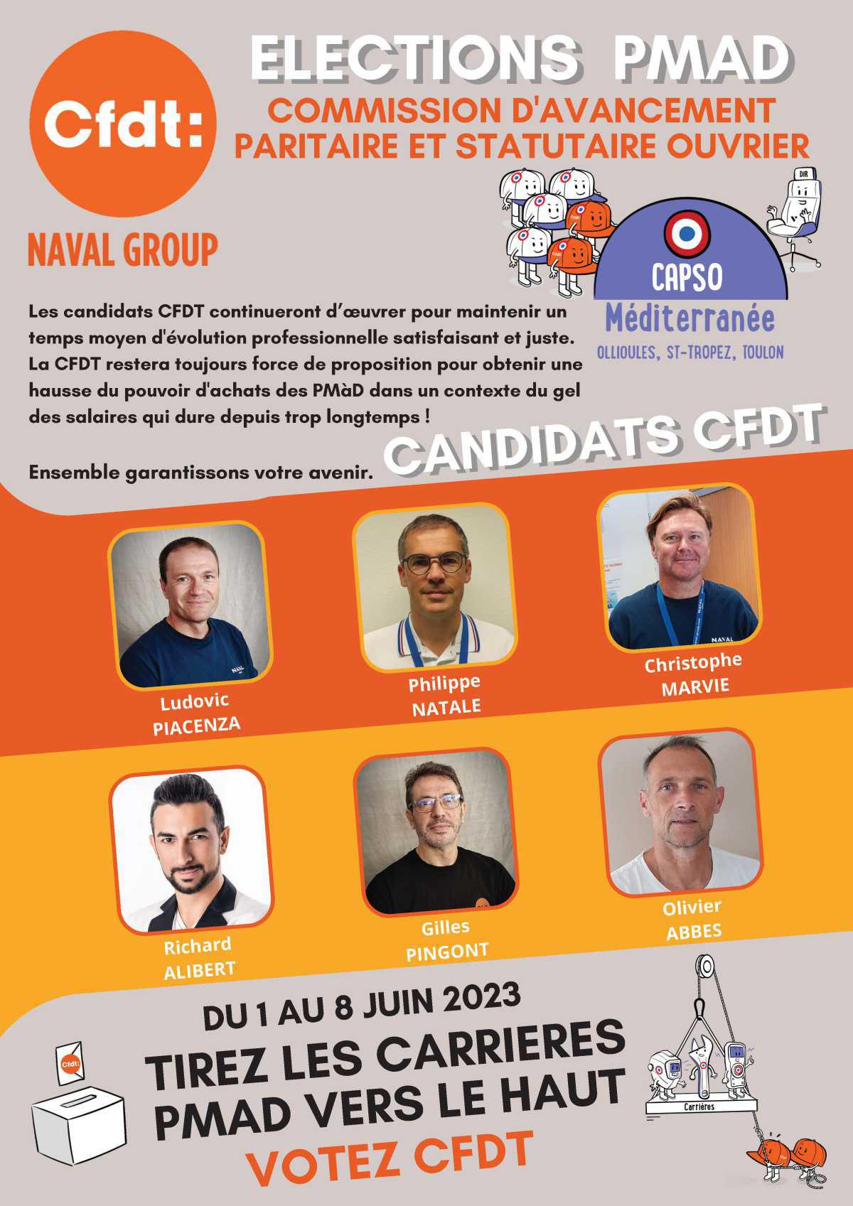Elections CAPSO 2023 - Liste des candidats CFDT pour la CAPSO Méditerranée
