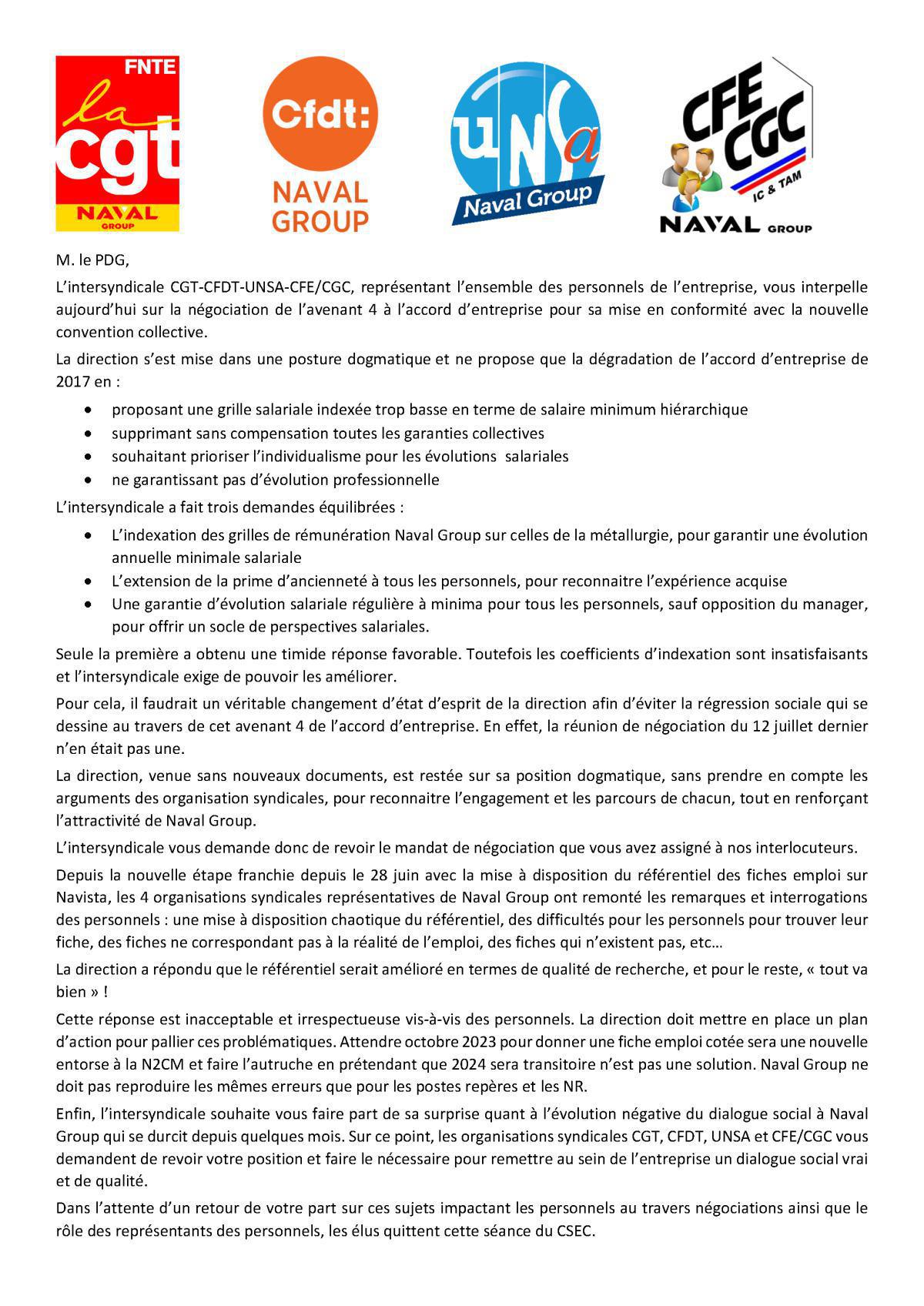 Déclaration liminaire au CSEC du 18 juillet 2023