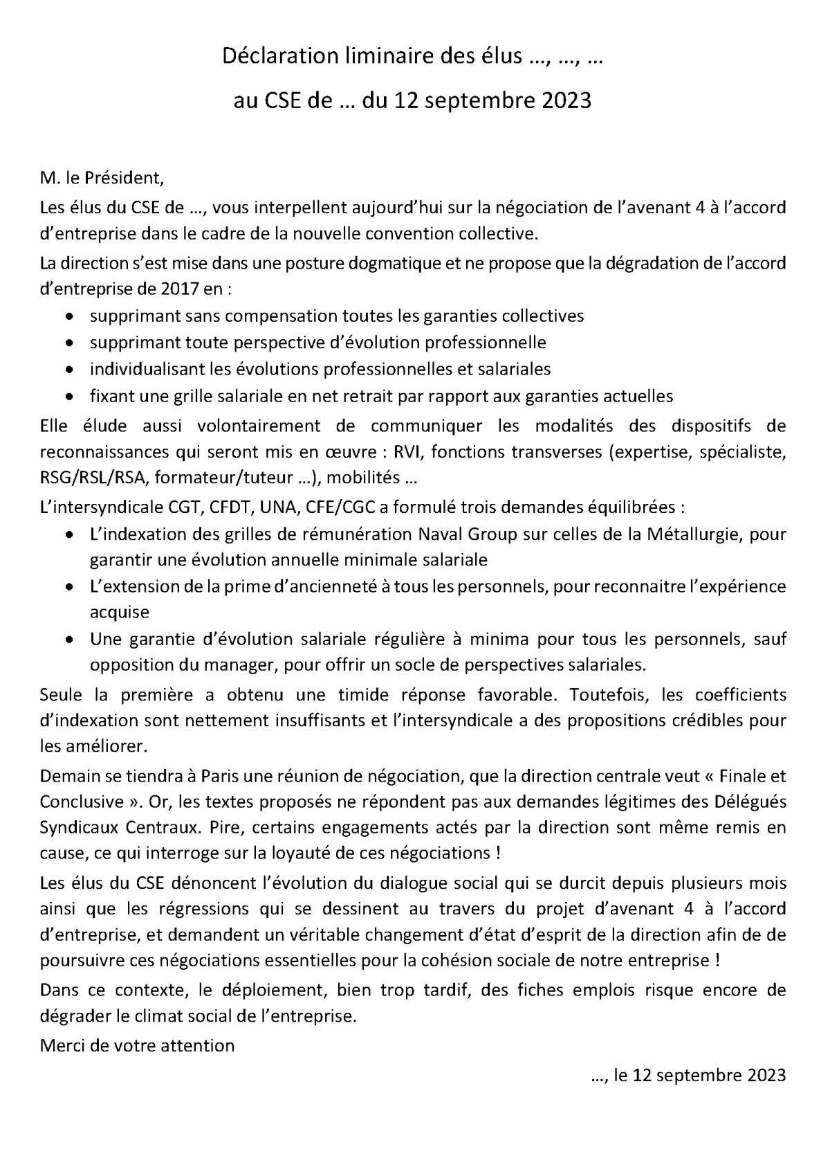 Flash intersyndical et Déclaration Liminaire dans les CSE