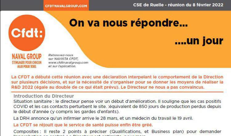 CR CSE de Ruelle de Février 2022 + Déclaration liminaire CFDT + Avis projet de casernement
