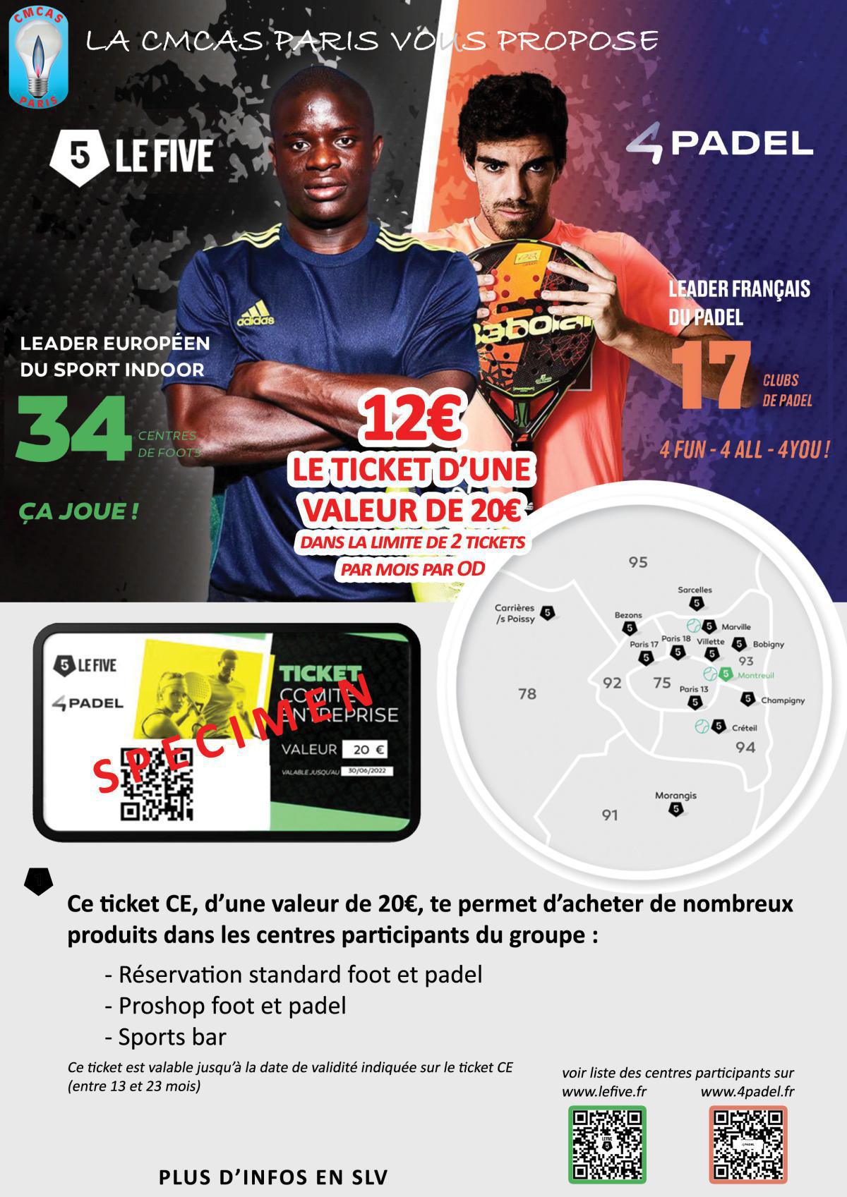 Billetterie Le Five - 4 Padel