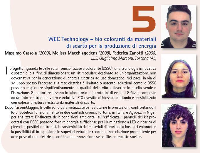5. WEC Technology – bio coloranti da materiali di scarto per la produzione di energia
