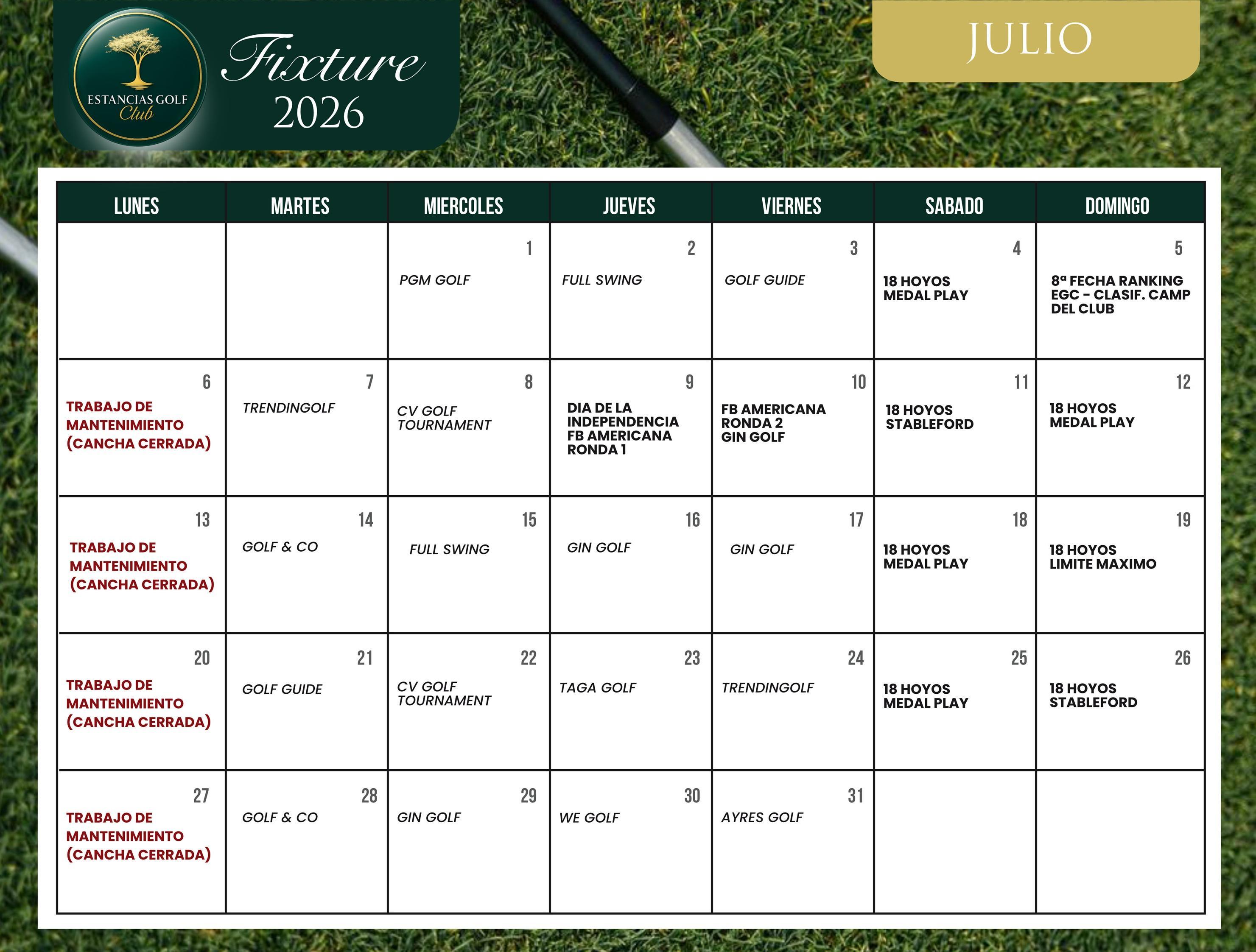 ESTANCIAS FIXTURE 2026 JULIO
