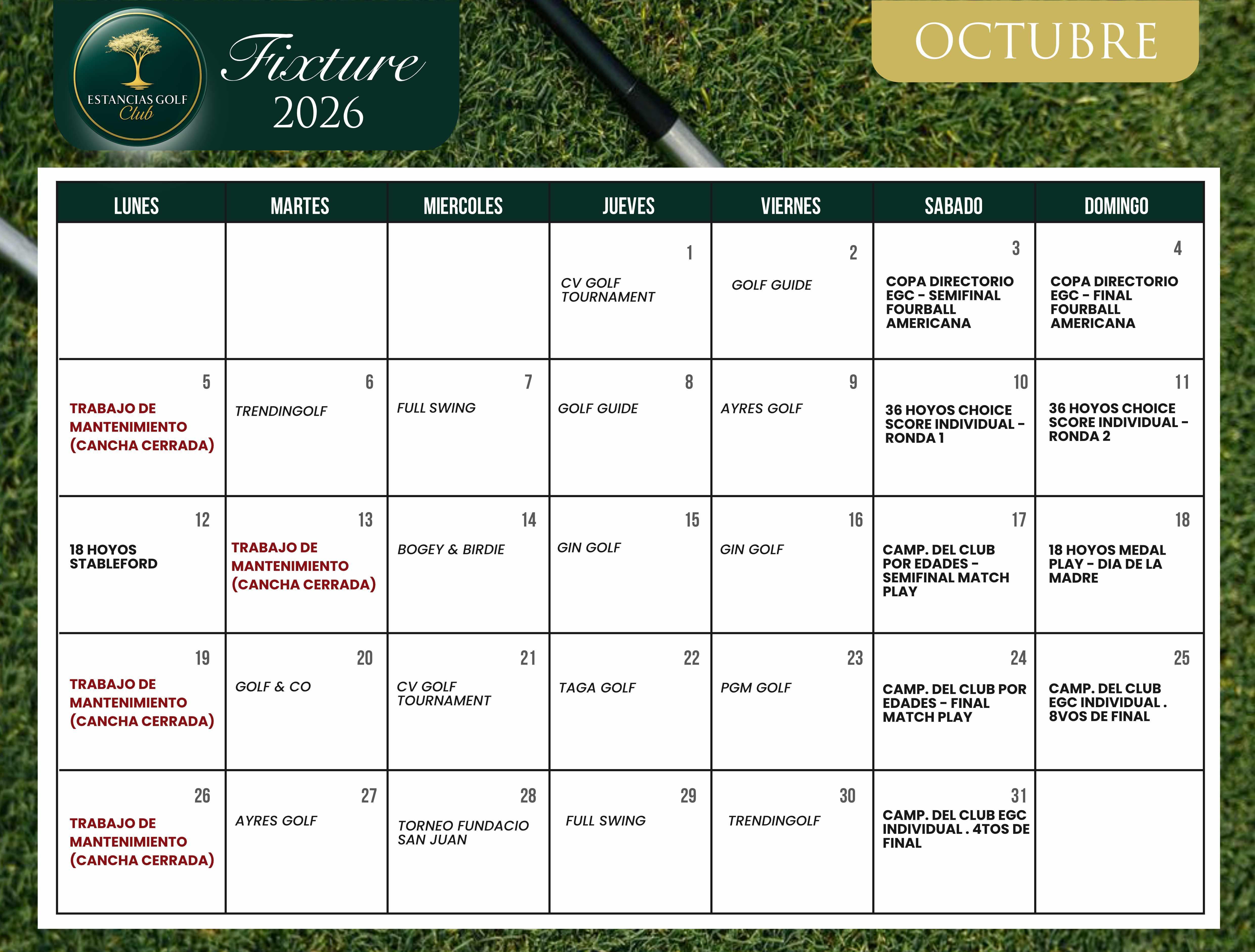 ESTANCIAS FIXTURE 2026 OCTUBRE