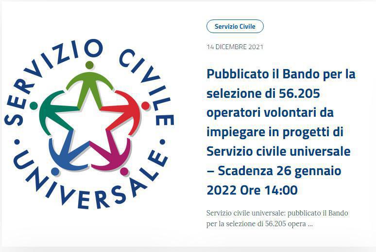 Pubblicato il bando del servizio civile Pubblicato il bando del servizio civile