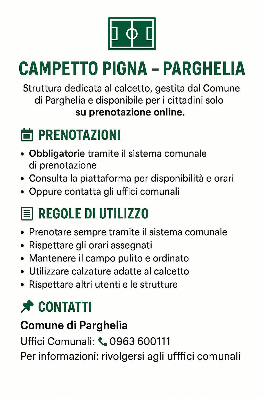 Avviso prenotazione Campetto Pigna Avviso prenotazione Campetto Pigna