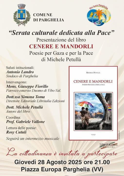 "Serata culturale dedicata alla Pace" Presentazione del libro CENERE E MANDORLI (inizio ore 21.00)