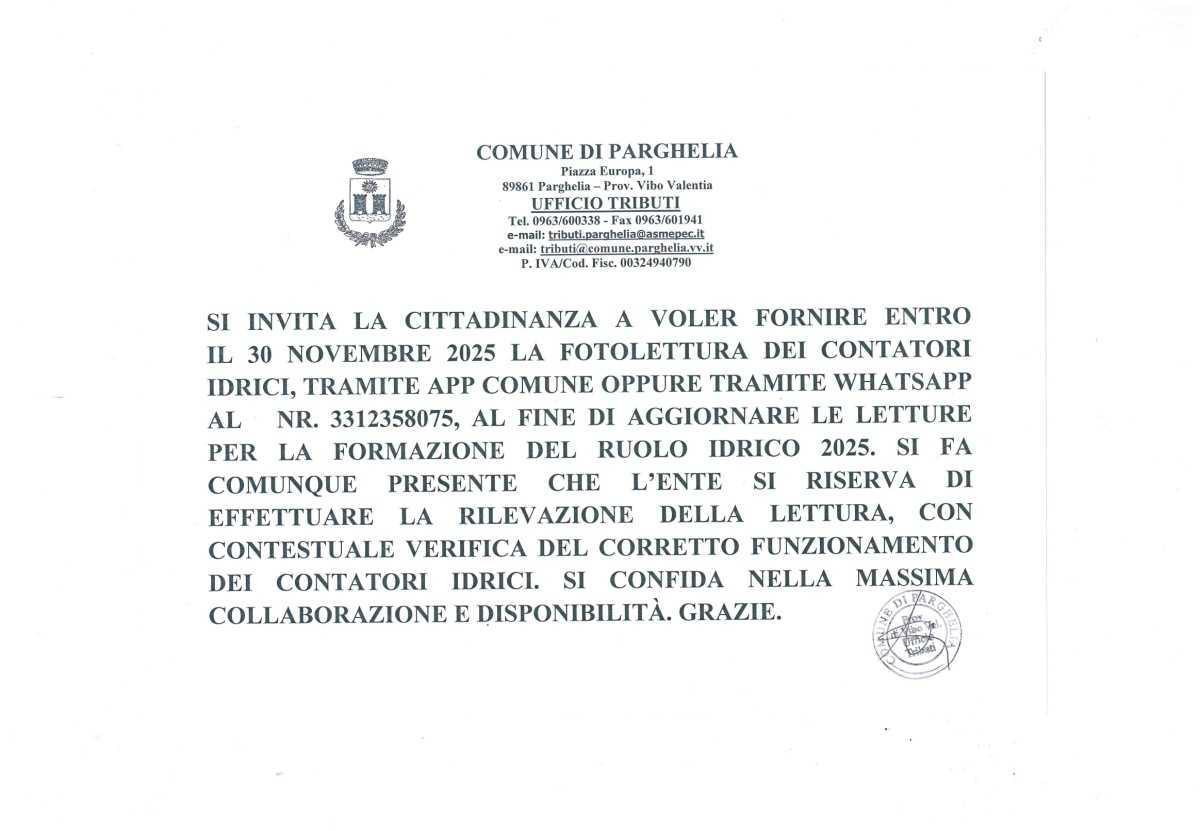 AVVISO AUTO LETTURA CONTATORI ACQUA