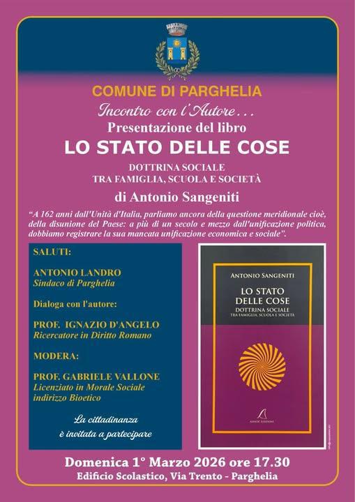 Presentazione del Libro "Lo Stato Delle Cose " Dottrina Sociale Tra Famiglia, Scuola e Società(Inizio ore 17:30)