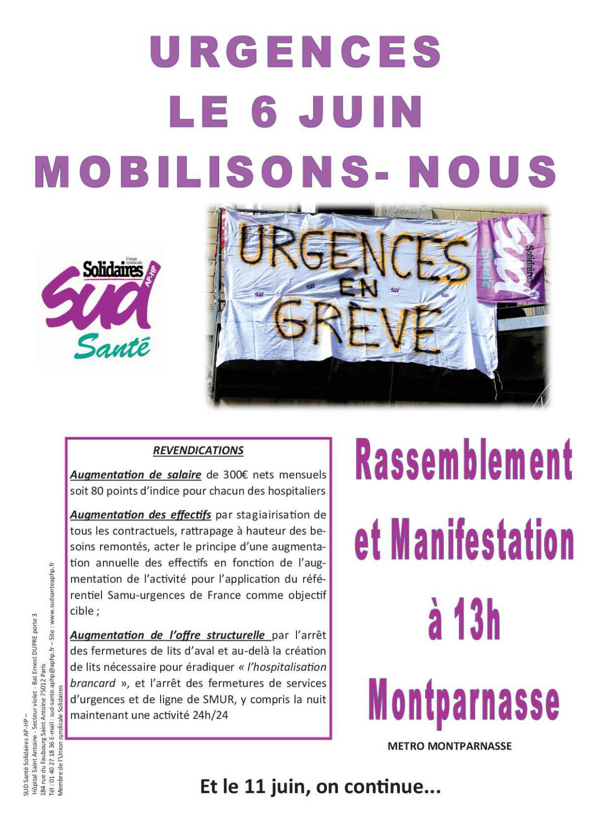  manifestation le 6 juin 13h, RDV à Montparnasse