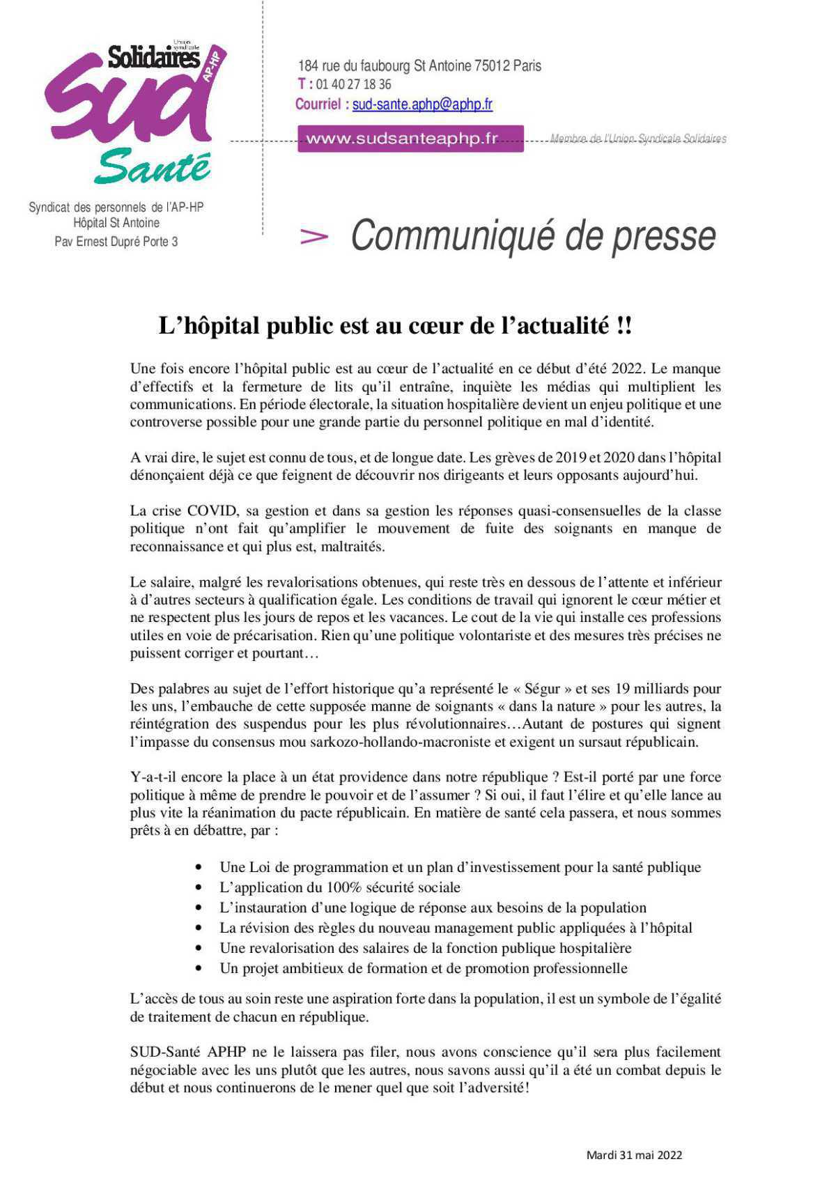L’hôpital public est au cœur de l’actualité L’hôpital public est au cœur de l’actualité