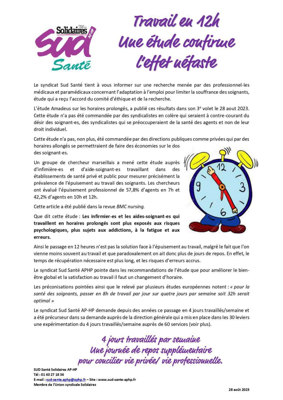 Travail en 12h Une étude confirme l’effet néfaste Travail en 12h Une étude confirme l’effet néfaste