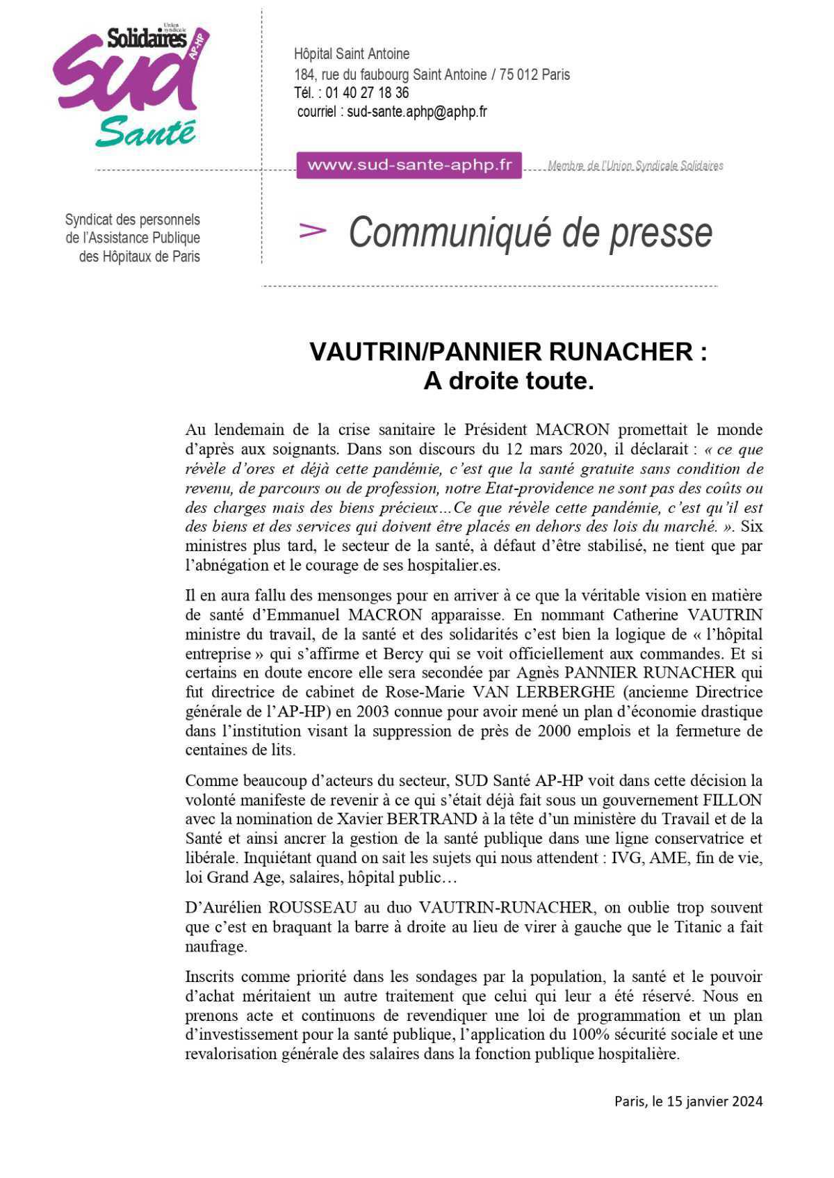 VAUTRIN/PANNIER RUNACHER : A droite toute. VAUTRIN/PANNIER RUNACHER : A droite toute.