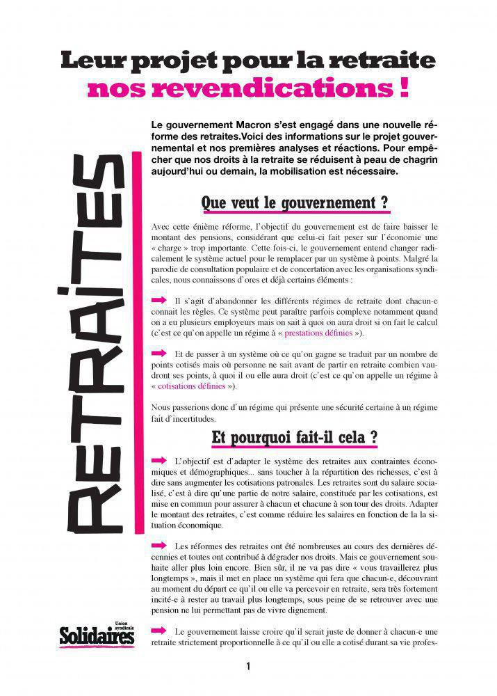 LEUR PROJET POUR LA RETRAITE... NOS REVENDICATIONS !