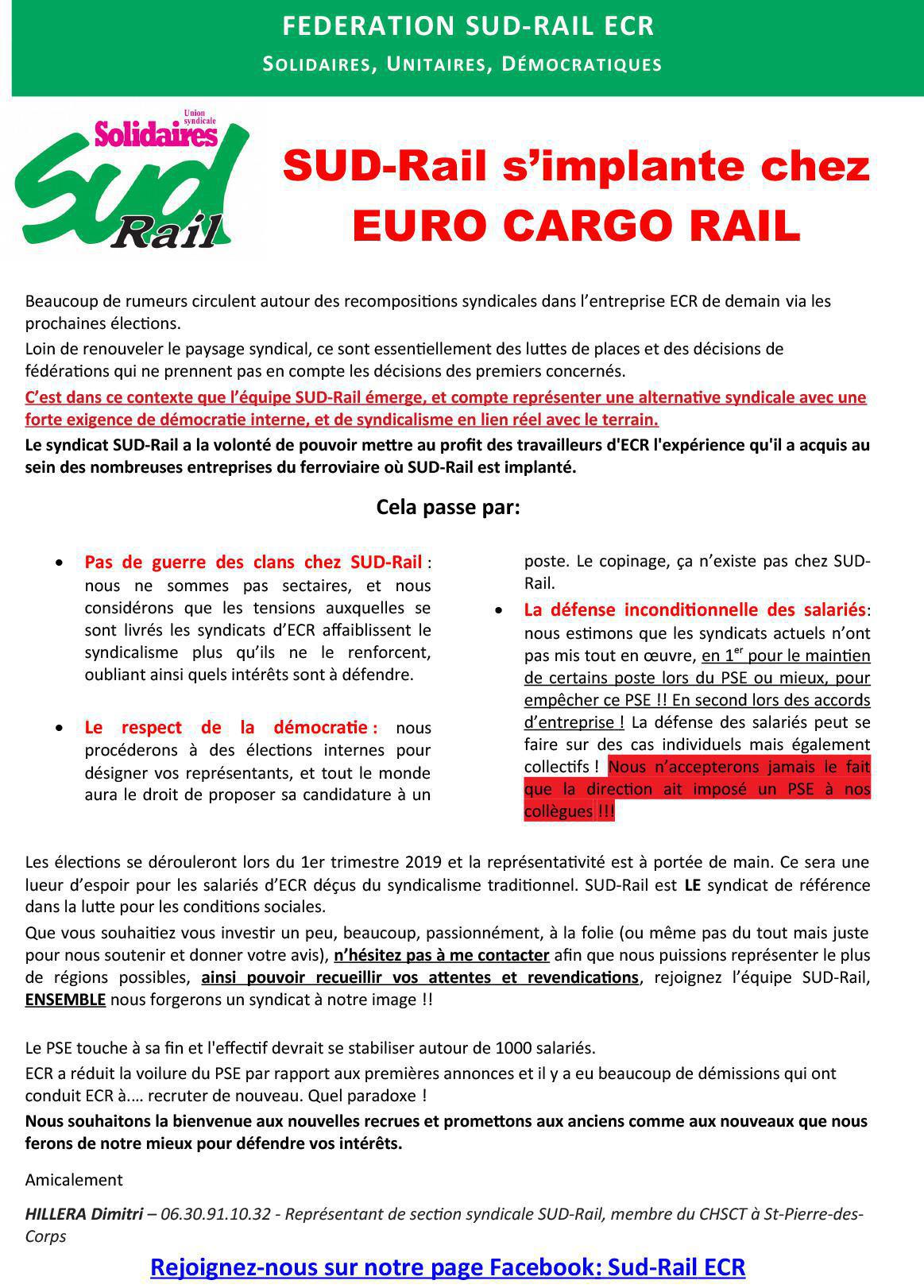 SUD-RAIL S’IMPLANTE CHEZ EURO CARGO RAIL !