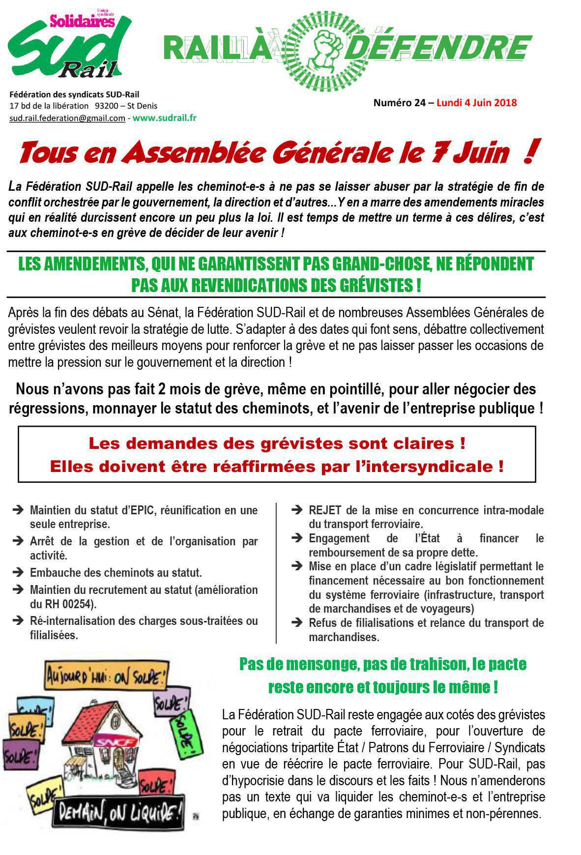 RAIL À DÉFENDRE N°24 - TOUS EN ASSEMBLÉE GÉNÉRALE LE 7 JUIN !