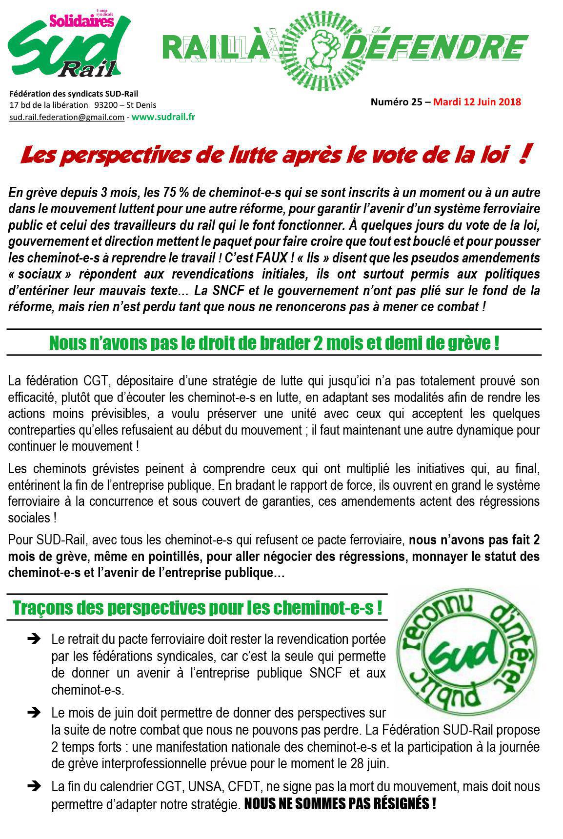 RAIL À DÉFENDRE N°25 - LES PERSPECTIVES DE LUTTE APRÈS LE VOTE DE LA LOI !