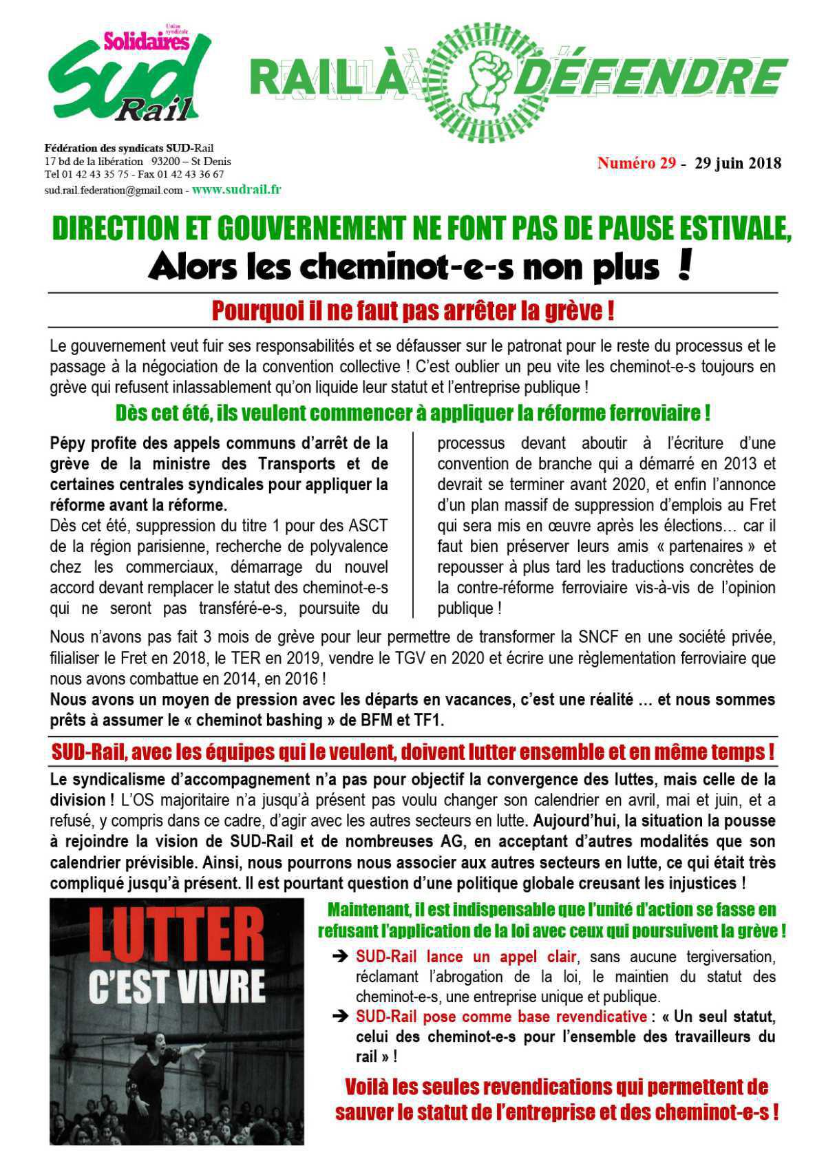 RAIL À DÉFENDRE N°29 - DIRECTION ET GOUVERNEMENT NE FONT PAS DE PAUSE ESTIVALE...