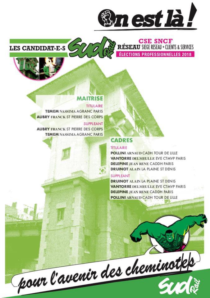 Listes des candidat(es) SUD Rail sur le CSE Réseau Siège réseau + Clients & Services