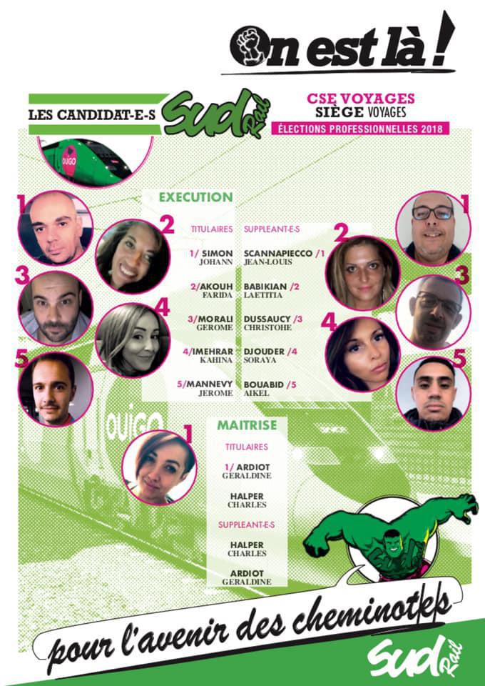 Listes des candidat(es) SUD Rail sur le CSE Voyages Siège