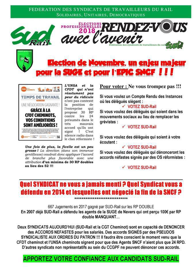 Élection de Novembre, un enjeu majeur pour la SUGE et pour l’EPIC SNCF