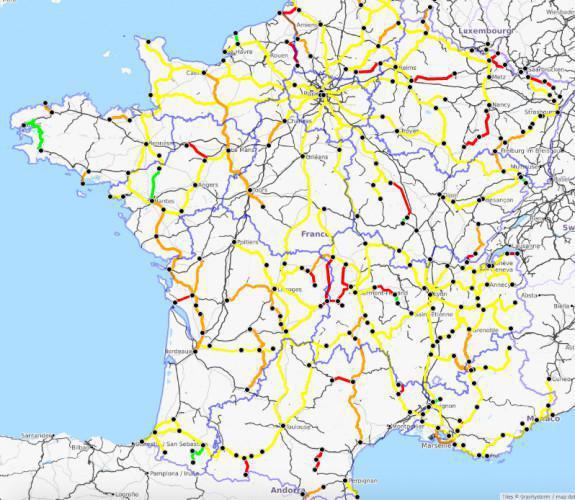 La carte de l’état réel des trains du quotidien ( Reporterre ) La carte de l’état réel des trains du quotidien ( Reporterre )