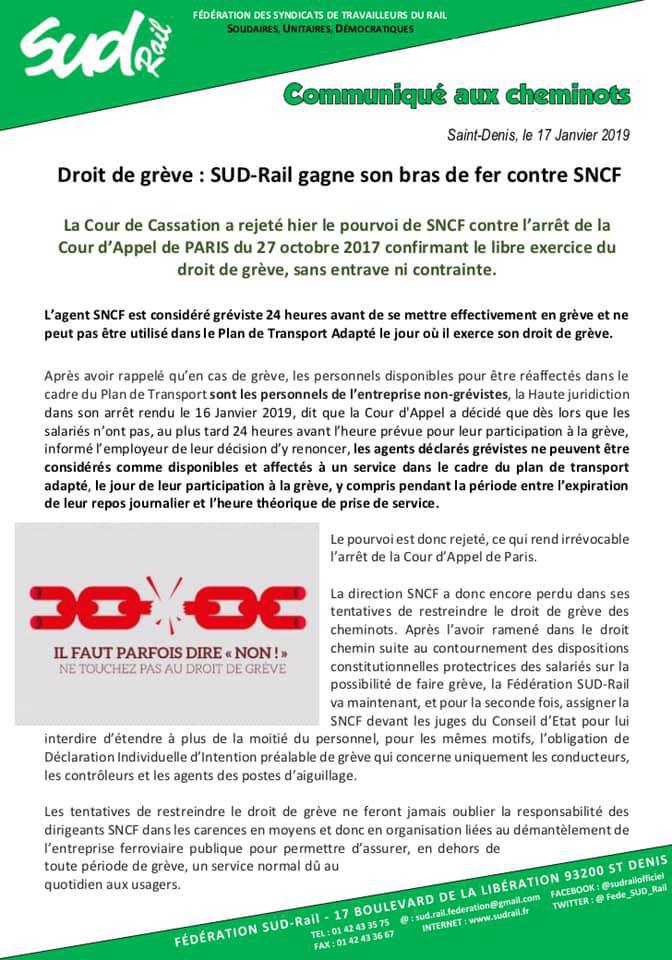 Droit de grève : victoire de SUD Rail qui gagne son bras de fer contre la SNCF