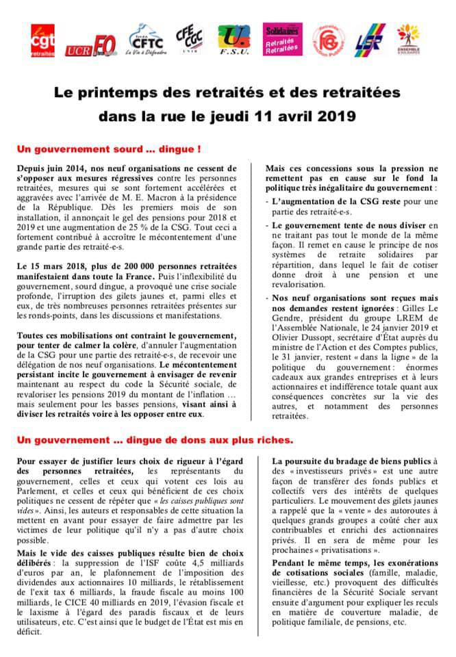 Communiqué intersyndicale retraité(es)