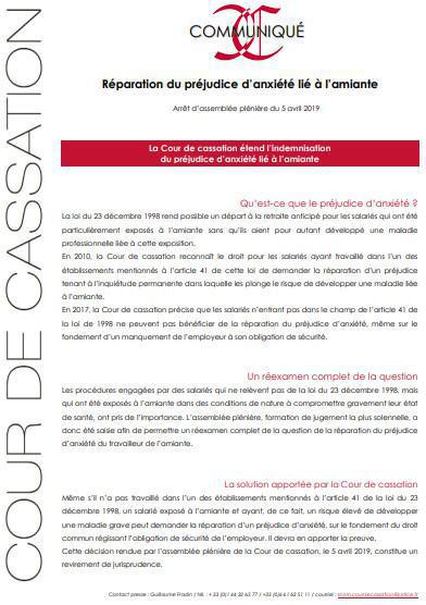 Amiante : Arrêt n°643 du 5 avril 2019 (18-17.442) -Cour de cassation - Assemblée plénière- ECLI:FR:CCASS:2019:AP00643 Amiante : Arrêt n°643 du 5 avril 2019 (18-17.442) -Cour de cassation - Assemblée plénière- ECLI:FR:CCASS:2019:AP00643
