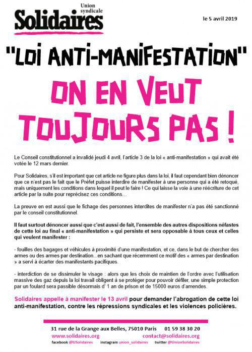 "Loi anti-manifestation" on en veut toujours pas ! "Loi anti-manifestation" on en veut toujours pas !