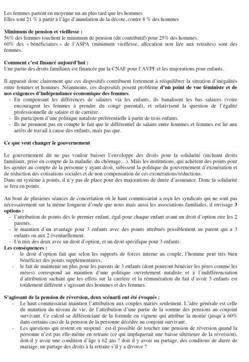 Avantages familiaux, égalité hommes-femmes sur les retraites et revendications